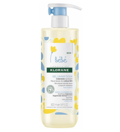 Klorane – Gel lavant doux au Calendula apaisant – Bébé – Corps et cheveux – Peau normale 500 ml