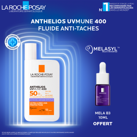 LA ROCHE POSAY OFFRE ANTHELIOS UVMUNE 400 FLUIDE ANTI TACHES SPF50+ 50 ML + SERUM MELA B3 10ML OFFERT