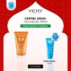 Offre Ramadan VICHY : Capital Soleil Émulsion Toucher Sec SPF50 50ml + Lait Après-Soleil OFFERT