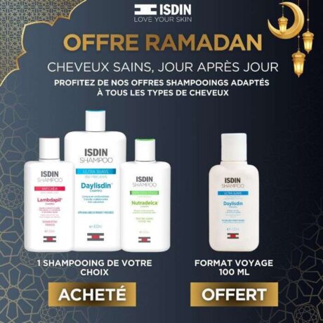ISDIN OFFRE WEB SHAMPOING NUTRADEICA CHEVEUX SECS 200 ML + DAYLISDIN 100ML OFFERT