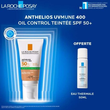 LA ROCHE POSAY OFFRE ANTHELIOS UVMUNE 400 GEL CREME OIL CONTROL TEINTE SPF 50 + EAU THERMALE 50ML OFFERT