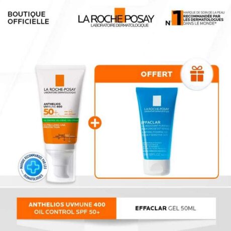 LA ROCHE POSAY OFFRE ANTHELIOS UVMUNE400 OIL CONTROL INVISIBLE SPF50+ 50ML + EFFACLAR GEL MOUSSANT 50ML OFFERT