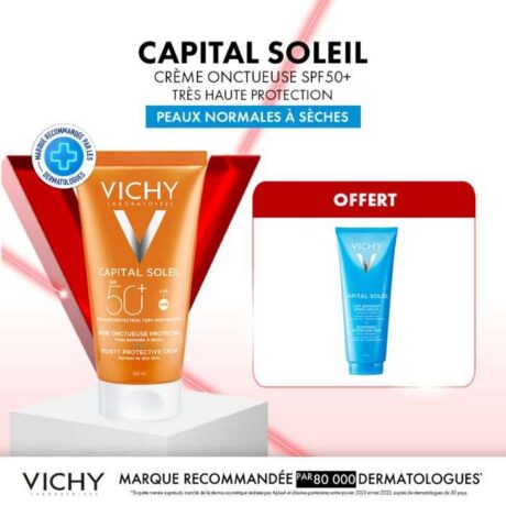 VICHY OFFRE CAPITAL SOLEIL CREME ONCTUEUSE PROTECTRICE PEAU NORMALE A SECHE SPF 50+ 50 ML + CAPITAL SOLEIL 100 ML OFFERT