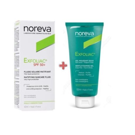 Noreva Exfoliac Ecran Solaire Spf50+ 40ml + Gel Moussant Doux 100ml Pack
