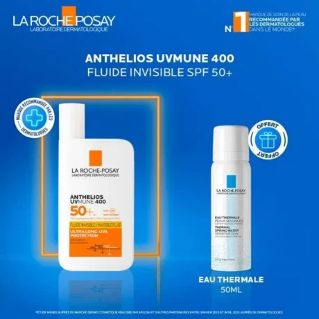 La Roche Posay Offre anthelios uvmune 400 fluide solaire invisible spf 50+ 50 ml + eau thermale 50ml offert