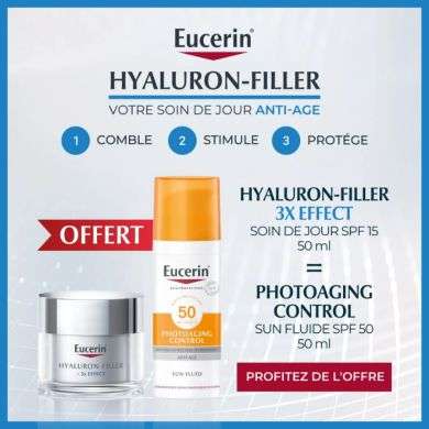 Eucerin Offre Hyaluron Filler 3* Effect Soin De Jour Spf 15 Peau Seche 50Ml + Photoaging Control Spf 50+ Offert