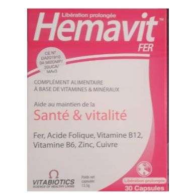 Vitabiotics Hemavit Fer Santé Et Vitalité 30 Capsules