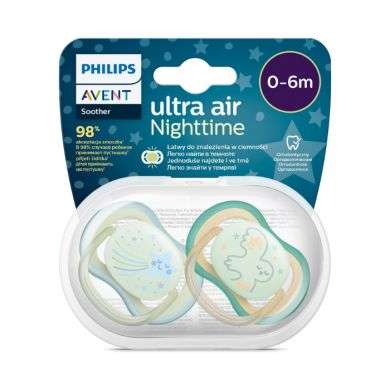 Avent Sucette Ultra Air Nuit 0-6 Mois Pack De 2 Orthodontic