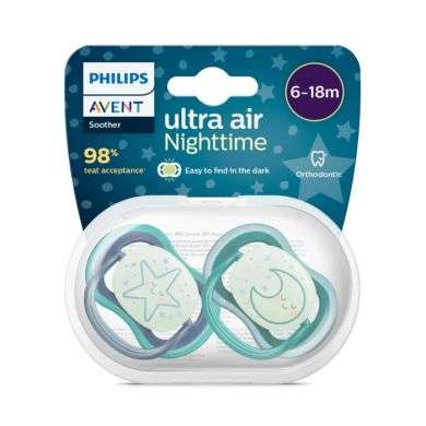 Avent Sucette Ultra Air Nuit 6-18 Mois Pack De 2 Orthodontic